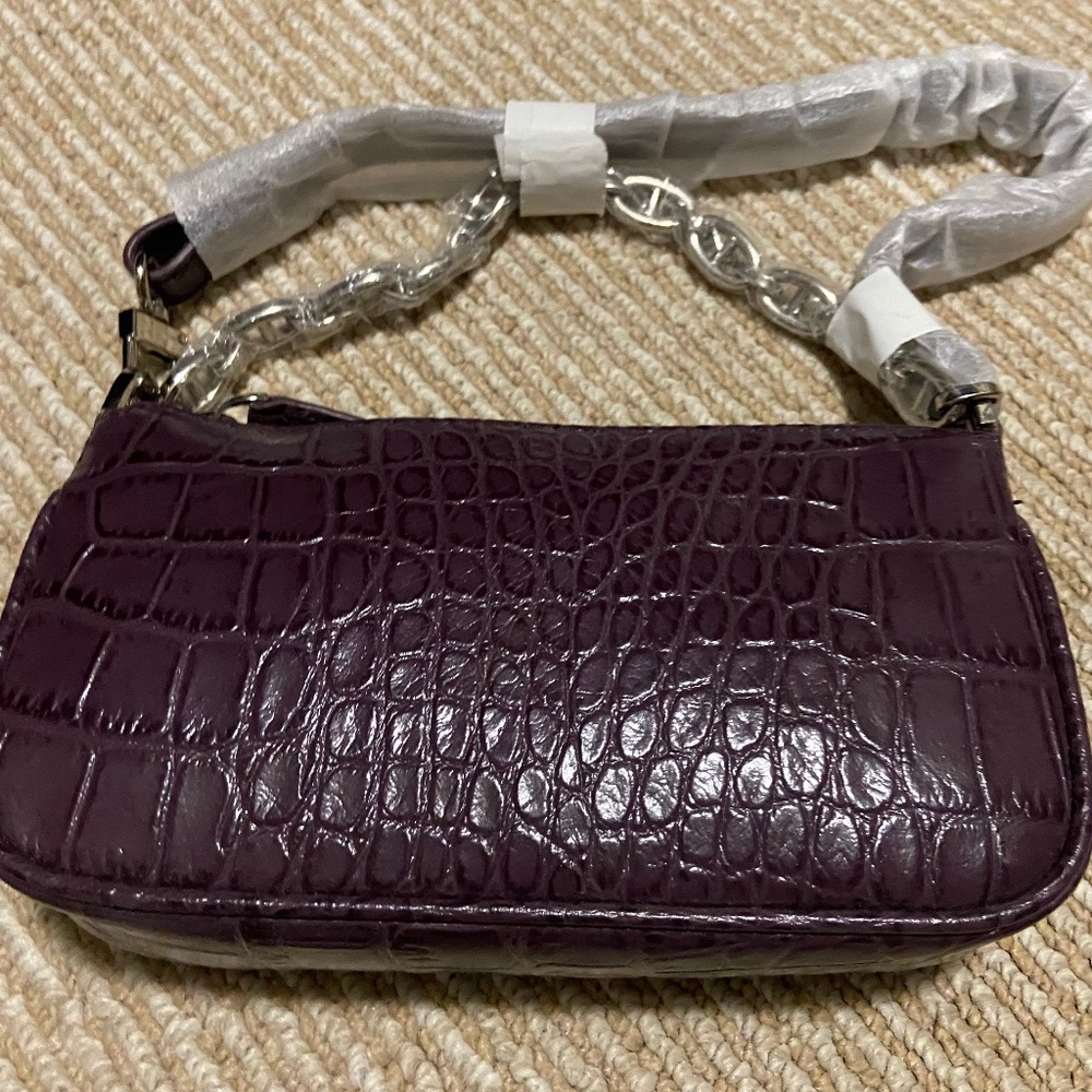 By Far Croc Leather Mini Rachel Bag Deep Purple